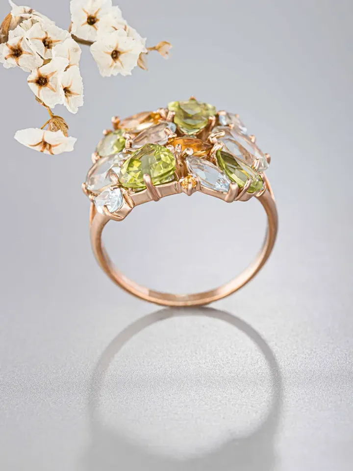 Ring made of 925 silver with gold plating with natural green amethyst, c... - $147.00