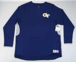 Georgia Tech Baseball Pullover Wind Shirt Men Sz L Blue Russell 1/4 Zip L/Sleeve - £22.38 GBP
