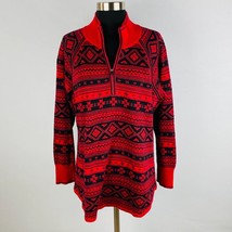 Talbots Therma Warmth Womens Plus 1X Red Black Nordic Fair Isle Sweater * - £30.08 GBP