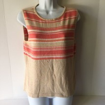 Liz Claiborne Liz Sport Womens Sweater Vest Medium Tan Orange Stripe - $15.83