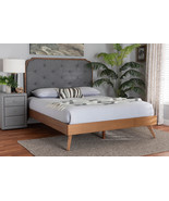 Darina Gray Fabric and Walnut Brown Wood King Size Platform Bed - $737.00