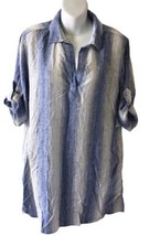 Bella Dahl Women&#39;s Striped A-Line Rolled Tab Sleeve Dress Blue Medium NWT - $41.86