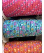 2 yards Jacquard ribbon fuchsia pink , orange Turquoise flower ribbon 1/2&quot; - £0.76 GBP