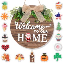 Wooden Seasonal Welcome Sign For Front Door, Interchangeable Holiday Welcome To - £30.36 GBP