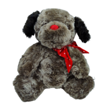 Vintage Brown Doodle Dog Plush Puppy Golden Bear Co Red Heart Bow Stuffed Animal - £13.23 GBP