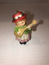 Vintage Hard Plastic Girl Playing Instrument Figurine Ornament Hong Kong - £14.15 GBP