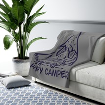 Cozy Happy Camper Campfire Blanket; Printed Sherpa Fleece Throw for Adult Unisex - £49.39 GBP+