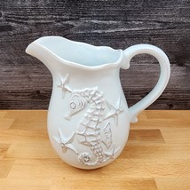 Blue Laguna Pitcher Embossed Shells Decorative Ocean Sea Life by Blue Sky - £21.39 GBP