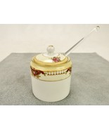Nippon Porcelain Condiment Jar w/Lid &amp; Glass Spoon, Roses, Gold Trim, An... - $33.44 CAD