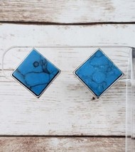 Vintage Clip On Earrings - Blue Tone with Stone Like Design - £10.41 GBP
