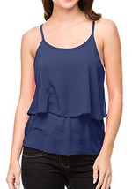 Superline Women&#39;s Thin Strap Layered Chiffon Ruffle Flounce Blouse (Medi... - $14.00