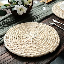 Natural 4 Round 15&quot;&quot; Corn Husk Woven Placemats Rustic Tablemats Party Decoration - £30.31 GBP