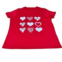 Red Hearts Print T-Shirt Valentine&#39;s Day Top Short Sleeve Womans Plus Si... - $14.99