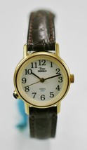 Timex Uhr Damen Licht Edelstahl Gold Braunes Leder 50m Batterie Weiß Quarz - £21.14 GBP