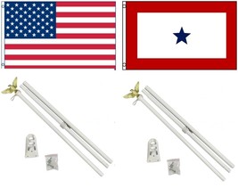 Flag 3&#39;x5&#39; US American and US Blue Star Service Polyester and Two 6&#39; Pole Kits - £21.67 GBP