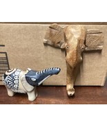 Kenya Elephant Soapstone Marble Figurine &amp; Wooden Handcarved Elephant - $282.06 MXN