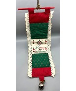 Vtg 80s Merry Christmas Wall Hanging Cross Stitch With Lace &amp; Bell - $9.47