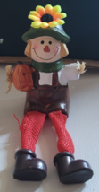 Primitive Ceramic Scarecrow Shelf Sitter Sunflower Pumpkin Halloween Fal... - $14.99