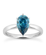 Blue Diamond Solitaire Ring Pear Shape Treated 14K White Gold VS2 1.02 C... - $1,915.00