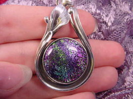 (#D-227-A) DICHROIC Fused GLASS SILVER Pendant PURPLE GREEN PINK - £61.87 GBP