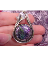 (#D-227-A) DICHROIC Fused GLASS SILVER Pendant PURPLE GREEN PINK - £61.82 GBP