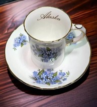 Oakley England Bone China Vintage Teacup &amp; Saucer Blue Lilies Gold Trimming - $17.00