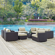 Convene 10 Piece Outdoor Patio Sectional Set Espresso Beige EEI-2169-EXP-BEI-SET - £2,972.58 GBP