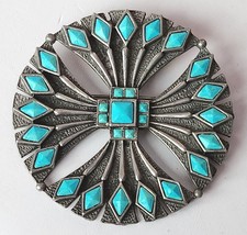 ST LABRE Brooch Pin Pendant Faux Turquoise Silver Tone Native American V... - $29.95