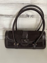 Ann Taylor Brown Rectangle Hobo Suede Leather Embossed Handbag Top Handl... - $33.24