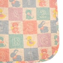 Vintage 80s Baby Quilt Pastel Blocks Number Letter 123 ABC Bear Bunny Duck Cat - £37.22 GBP