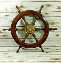 Volante nave vintage in legno ottone 24&quot; decorazione pirata barca da pesca... - £44.94 GBP