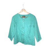 Bob Mackie Jacket Women Sz XL Aqua Blue 3/4 Sleeve Pockets Texture Wearable Art - £11.42 GBP