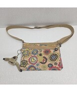 Kipling Floral Hearts Crossbody Purse Beige Tan Pink Blue Green With Monkey - $449.91 MXN
