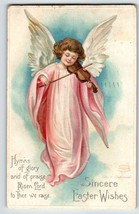 Easter Postcard Ellen Clapsaddle Pink Dress Angel Plays Violin 1911 Vintage - £13.55 GBP