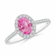 ANGARA Oval Pink Sapphire Halo Ring with Diamond Accents for Women in 14K Gold - £841.46 GBP