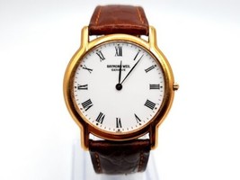 Raymond Weil Geneve 18K Gold Electroplated White Dial Watch New Battery 32mm - $150.00