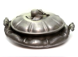 Molten Pewter Art Tureen Covered Dish Centerpiece Pear Finial Italy Vint... - £27.67 GBP