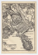 1912 Original Antique City Map Of Kristiansand / Kristianssand / Norway - £15.19 GBP