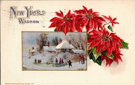 Vtg Postcard Winsch New Year Wishes , Snow Scene Poinsettia, Embossed c1912 - £6.16 GBP