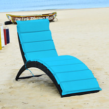 Folding Patio Rattan Lounge Chair Chaise Cushioned Portable Lawn Yard Turquoise - £136.71 GBP