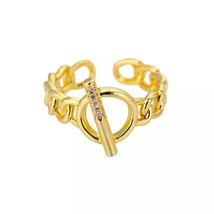 Trendy Letter Golden Copper Round Hollow Open Ring For Women Fashion Acc... - £20.60 GBP