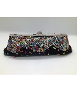 Vintage Beaded Evening Clutch Purse Black Multicolor Beads 11” Handbag N... - $277.82 MXN