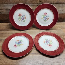 Vintage Homer Laughlin 10¼&quot; Dinner Plate CPS2 22K Floral &amp; Gold Gilt - Set Of 4 - £34.22 GBP