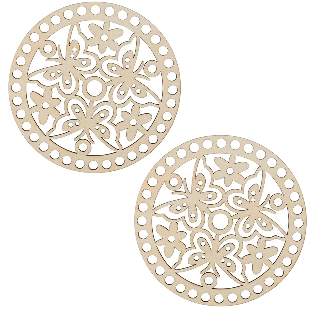 2Pcs DIY Natural Wooden Basket Bottoms Hollow Crochet Wood Base for -No31 - $8.26