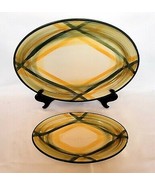 Set of 2 Vtg Vernonware Oval Serving Platters Gingham Green Metlox Yello... - $526.82 MXN