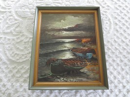 Wood Framed Amelia Soria Signed Boats Original Painting - 18-3/4&quot; X 22-3/4&quot; - £199.03 GBP
