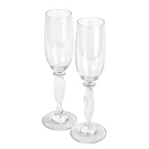 7oz Champagne Flutes Atelier Morava Czech Crystal Clear Ribbon Twist Ste... - $24.74