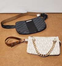 2 MICHAEL KORS Signature Women&#39;s Fanny Pack Belt Bag Vanilla Chain Black... - $54.45