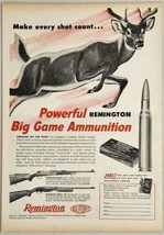 1958 Print Ad Remington Big Game Rifles &amp; Shells Buck Deer Jumping Bridg... - $17.08
