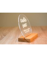 Acrylic Plate Table Numbers Wedding Custom Names and date with wooden stand - $66.55 CAD